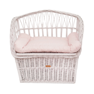 Kufer wiklinowy z siedziskiem na zabawki brudny róż DUŻY + poduszka różowa