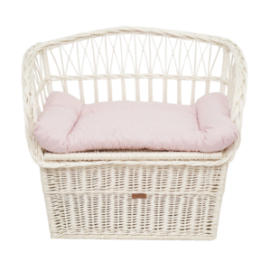 Kufer wiklinowy z poduszką różową biały mały