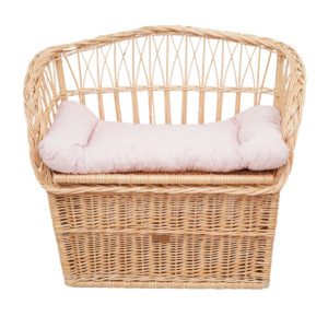 Kufer wiklinowy z poduszką różową natural duży