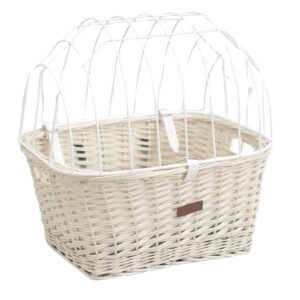 Kosz wiklinowy na rower do przewożenia psa kota wybielony biała kratka i paski