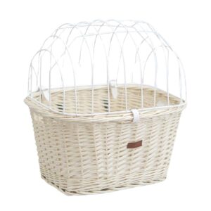 Kosz wiklinowy na kierownicę dla psa kota XL wybielony biel kratka i paski