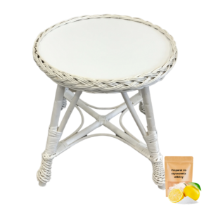 STOLIK KAWOWY OKRĄGŁY WIKLINOWY WYBIELONY GRATIS środek do czyszczenia