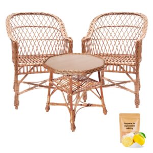 Wiklinowy zestaw mebli na taras 2x Fotel Regan stół ośmiokątny naturalny