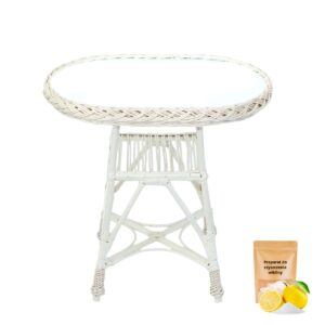 Stół wiklinowy owalny biały płyta blat GRATIS środek do czyszczenia