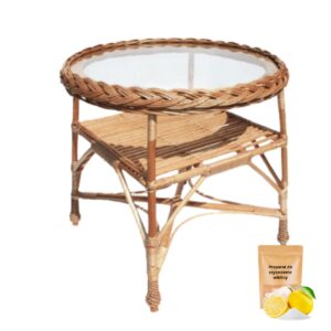 Stół wiklinowy okrągły z szybą GRATIS środek do czyszczenia
