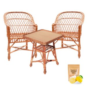 Zestaw mebli tarasowych z wikliny do ogrodu 2x Fotel Regan i kwadratowy stół 60 cm