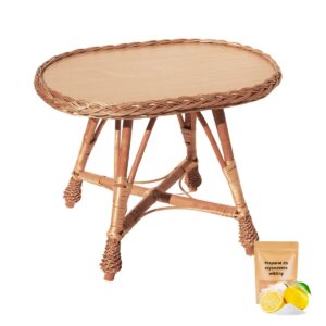 Stolik kawowy na taras balkon do salonu ogrodu wiklinowy owalny naturalny