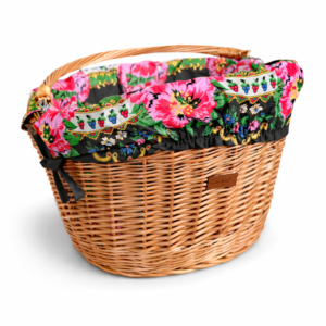 Kosz rowerowy wiklinowy na kierownicę z materiałem wkład folk koszyk naturalny