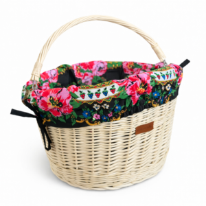 Kosz rowerowy z materiałem folk wiklinowy wybielany na kierownicę